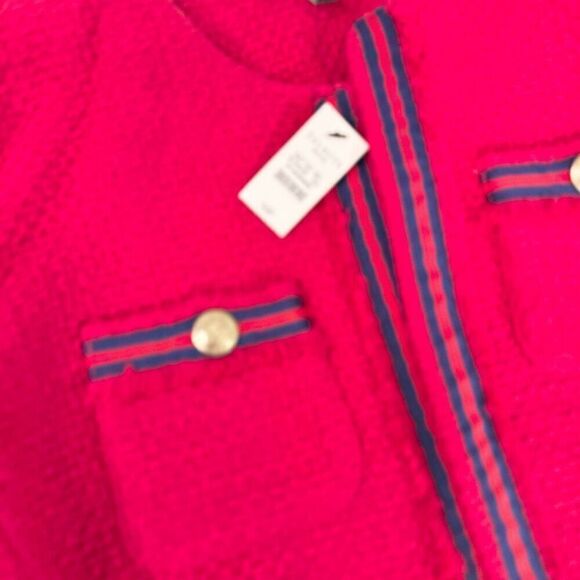 Talbot's Jacket Women 10 Petite Red Tweed Gold Button Fringe New Classic Elegant - Picture 3 of 10